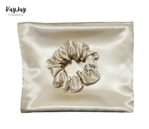 CHAMPAGNE Luxury Satin Pillowcase and Matching Scrunchie Set for Hair & Skin| Envelope Closure in sizes Standard/Queen/King| Handmade Gift