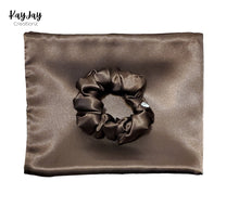 Load image into Gallery viewer, BROWN Luxury Satin Pillowcase and Matching Scrunchie Set for Hair &amp; Skin| Envelope Closure in sizes Standard/Queen/King| Handmade Gift
