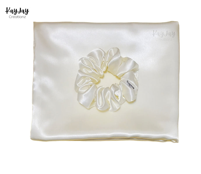 IVORY Luxury Satin Pillowcase and Matching Scrunchie Set for Hair & Skin| Envelope Closure in sizes Standard/Queen/King| Handmade Gift