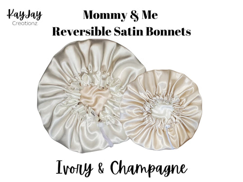 Mommy & Me Reversible Silk Satin Bonnets| Double-Layered Reversible and Adjustable Satin Bonnets | Silk Satin Sleep Caps for Mommy and Baby