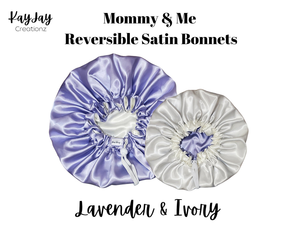 Mommy & Me Reversible Silk Satin Bonnets| Double-Layered Reversible and Adjustable Satin Bonnets | Silk Satin Sleep Caps for Mommy and Baby