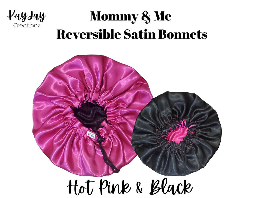 Mommy & Me Reversible Silk Satin Bonnets| Double-Layered Reversible and Adjustable Satin Bonnets | Silk Satin Sleep Caps for Mommy and Baby