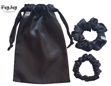 All-Black Handmade Satin Drawstring Bag Set for Travel, Jewelry, and Dust bag. Gift idea