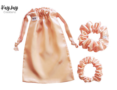 PEACH Handmade Satin Drawstring Bag Set for Travel, Jewelry, and Dust bag. Valentine's Day Gift idea