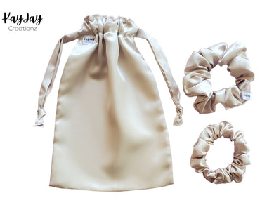 CHAMPAGNE Handmade Satin Drawstring Bag Set for Travel, Jewelry, and Dust bag. Valentine's Day Gift idea