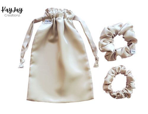 CHAMPAGNE Handmade Satin Drawstring Bag Set for Travel, Jewelry, and Dust bag. Valentine's Day Gift idea