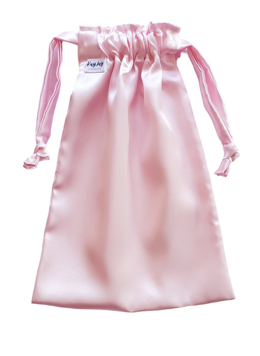 PINK Handmade Satin Drawstring Bag Set for Travel, Jewelry, and Dust Bag. Valentine's Day Gift idea